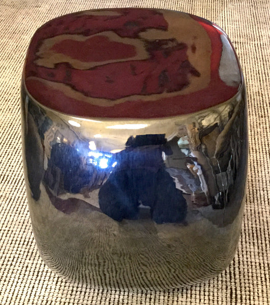 Blackened Silver Ceramic Seeing Eye Stool or End Table