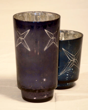 Black/Blue Mercury Glass Vase with Star Emblem