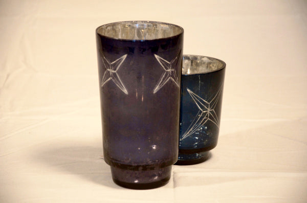 Black/Blue Mercury Glass Vase with Star Emblem