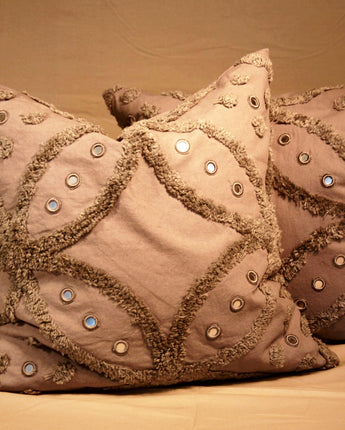 Gray Pillow with Mirrored Circles