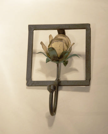 Metal Wall Hook with Rose, Handmade