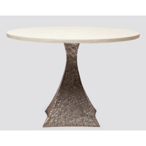 Textured Round Table with Hammered Metal Tapered Base