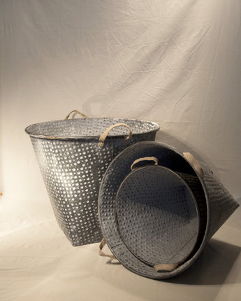 Galvanized Iron Basket, Jute Handles