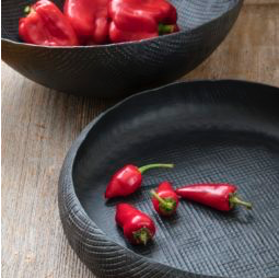 Black Crosshatched Aluminum Serving Bowls and Trays.