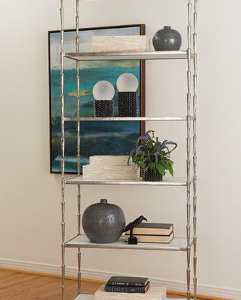 Spike Etagere in Antique Nickel Finish with White Marble Shelving