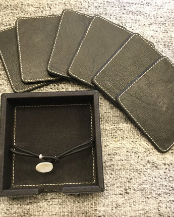 Black Leather Coasters/ Boxed Set of 6