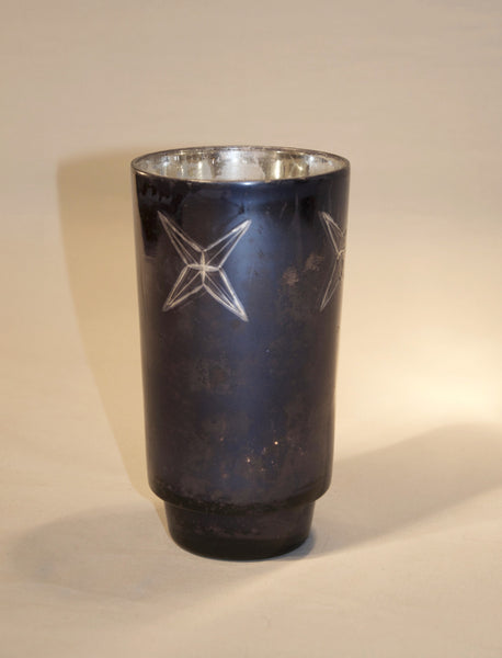 Black/Blue Mercury Glass Vase with Star Emblem