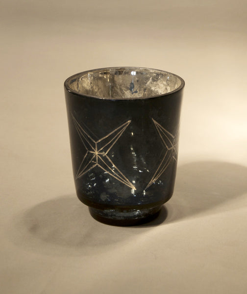 Black/Blue Mercury Glass Vase with Star Emblem