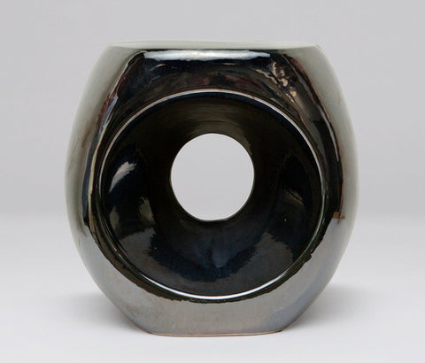 Blackened Silver Ceramic Seeing Eye Stool or End Table