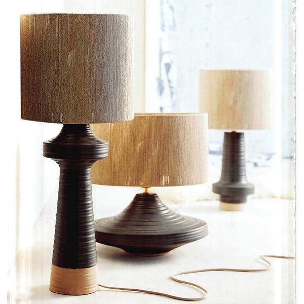Striated Stoneware Tall Lamp, Jute Shade