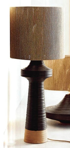 Striated Stoneware Tall Lamp, Jute Shade