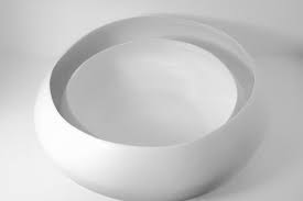 Low and Round Earthenware Bowl, White or Blue Interior