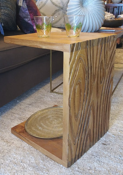 Reclaimed Teak Wood "C" Table with Carved Side